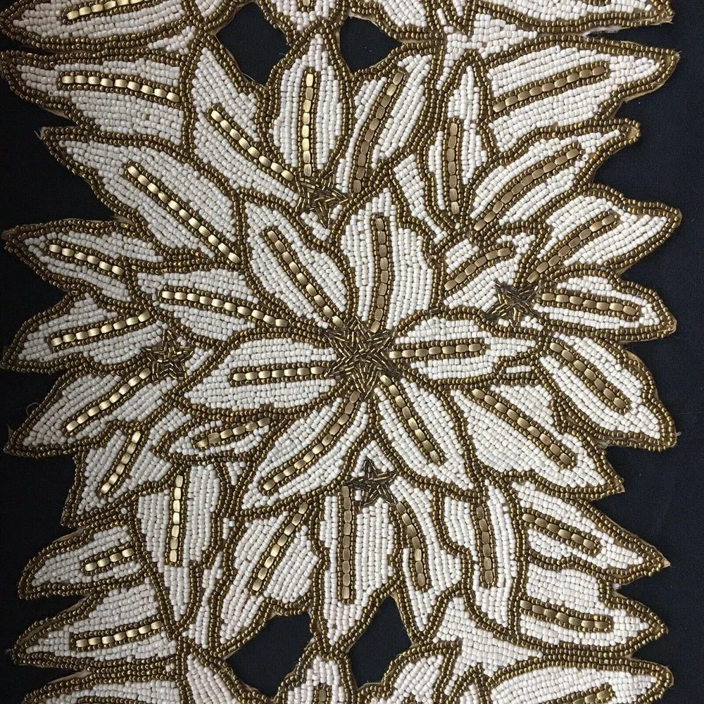 Cynthia Rowley Christmas Gold Poinsettia Beaded Table Runner Centerpiece Holiday